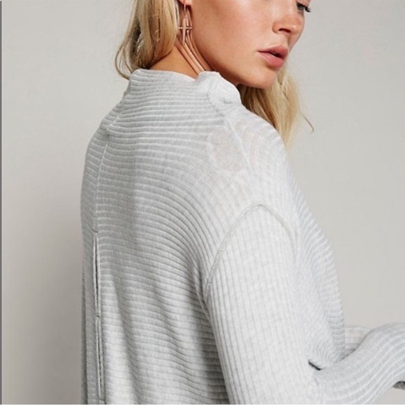 Free People We The Free Gray Open Back Ribbed Mock Neck Sweater - Picture 5 of 7